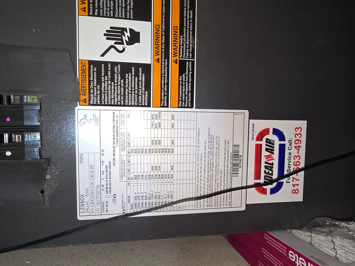 Furnace data plate during heating system service in Grapevine TX